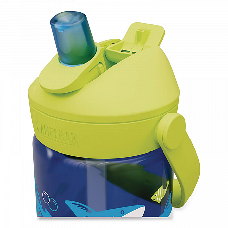 Thrive FlipStraw Plastic Water Bottle, 14 oz, Sharks and Rays Design, Blue/Yellow (2860403041)