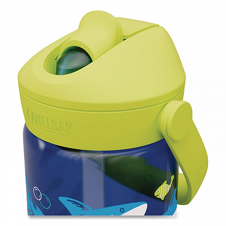 Thrive FlipStraw Plastic Water Bottle, 14 oz, Sharks and Rays Design, Blue/Yellow (2860403041)