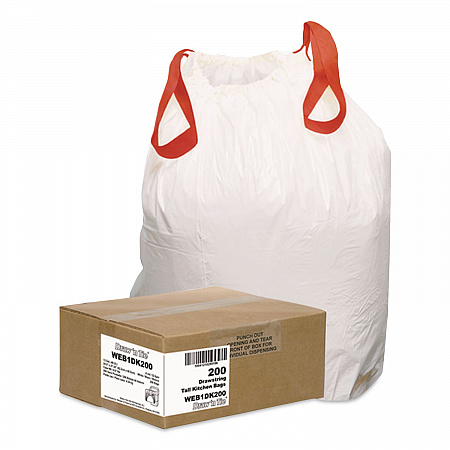 Heavy-Duty Trash Bags, Drawstring, 13 gal, 24.5
