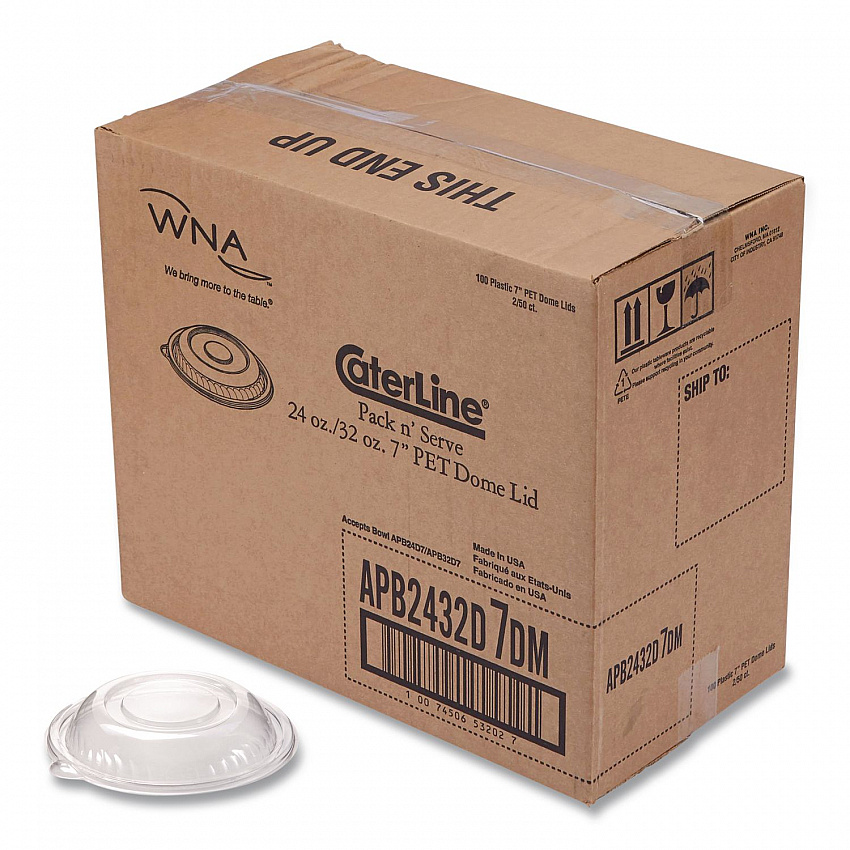 CaterLine Pack 'n Serv Dome Lid, 7" dia x 1.5" h, Clear, Plastic, 50/Pack, 2 Packs/Carton (APB2432D7DM)