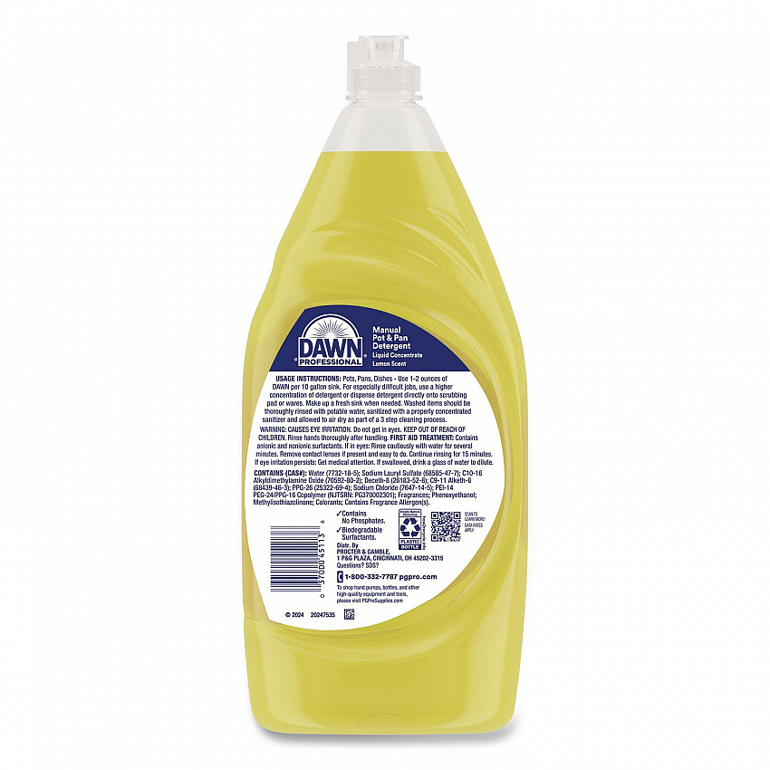 Manual Pot/Pan Dish Detergent, Lemon Scent, 38 oz Bottle, 8/Carton (45113)