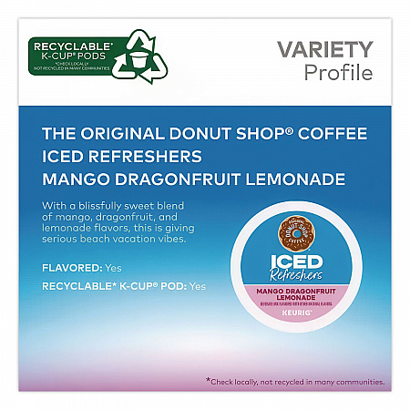 ICED Refreshers K-Cup Pods, Mango Dragonfruit Lemonade, 20/Box, 4 Boxes/Carton (0532CT)