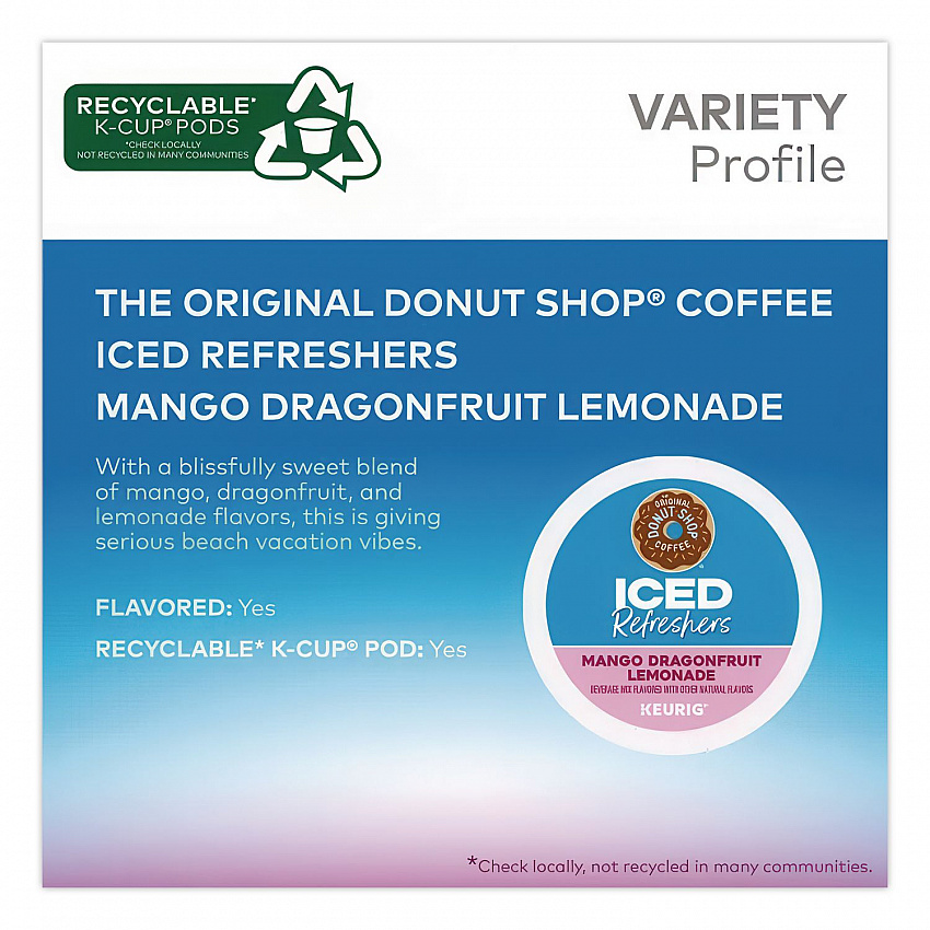 ICED Refreshers K-Cup Pods, Mango Dragonfruit Lemonade, 20/Box, 4 Boxes/Carton (0532CT)