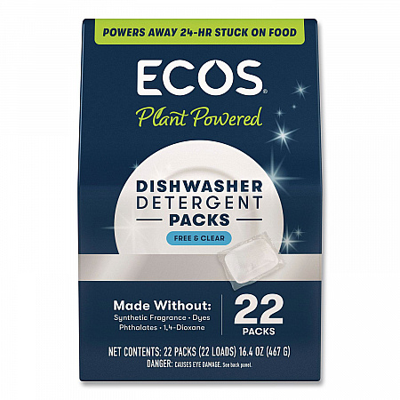 Dishwasher Detergent Packs, Free and Clear Scent, 16.4 oz Pack, 22 Pods/Pack, 6 Packs/Carton (969906CT)