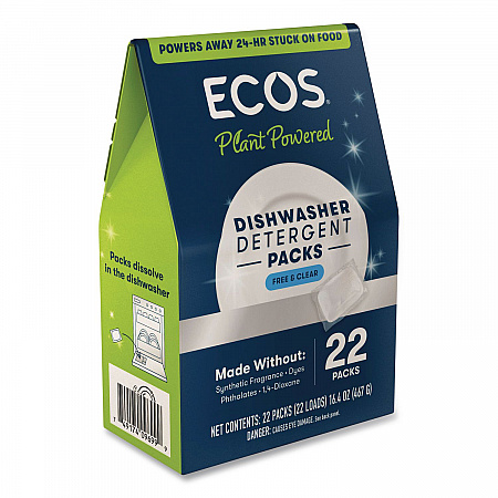 Dishwasher Detergent Packs, Free and Clear Scent, 16.4 oz Pack, 22 Pods/Pack, 6 Packs/Carton (969906CT)