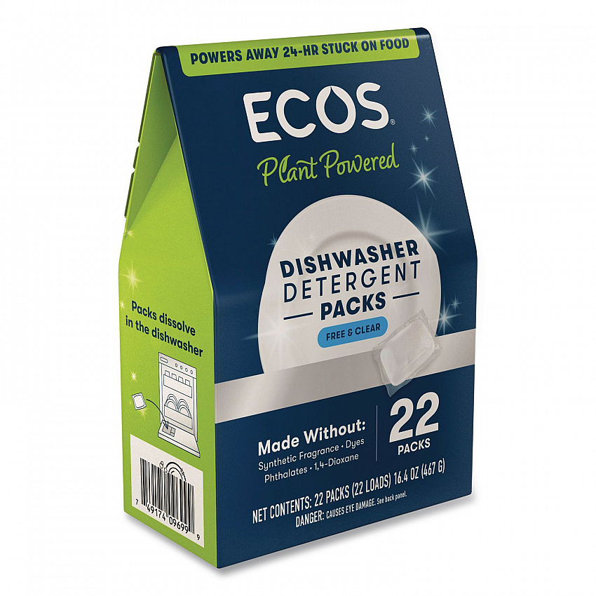 Dishwasher Detergent Packs, Free and Clear Scent, 16.4 oz Pack, 22 Pods/Pack, 6 Packs/Carton (969906CT)