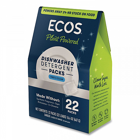 Dishwasher Detergent Packs, Free and Clear Scent, 16.4 oz Pack, 22 Pods/Pack, 6 Packs/Carton (969906CT)