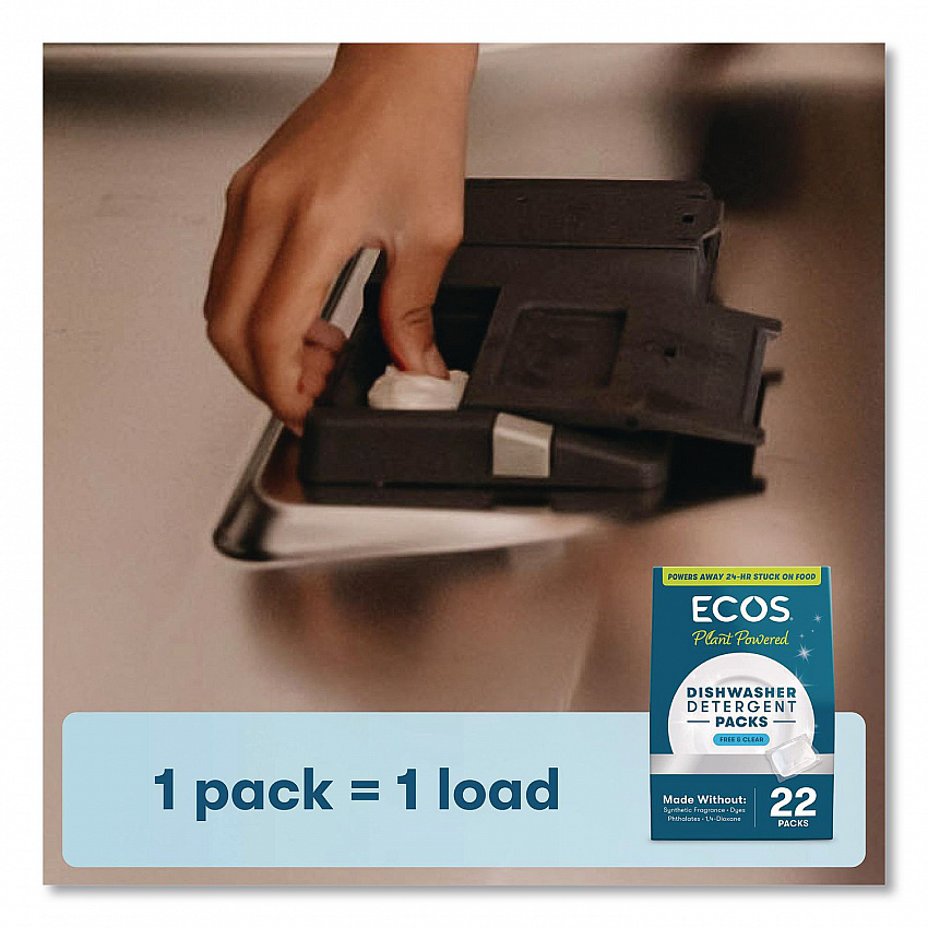 Dishwasher Detergent Packs, Free and Clear Scent, 16.4 oz Pack, 22 Pods/Pack, 6 Packs/Carton (969906CT)
