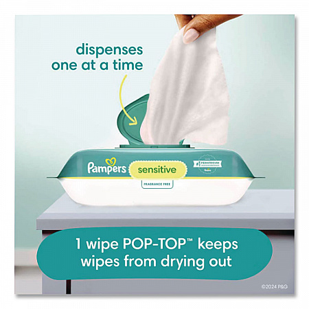 Sensitive Baby Wipes, 1-Ply, 6.8 x 7, Unscented, White, 56/Pack (87076EA)