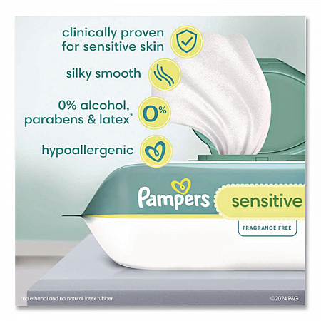 Sensitive Baby Wipes, 1-Ply, 6.8 x 7, Unscented, White, 56/Pack (87076EA)