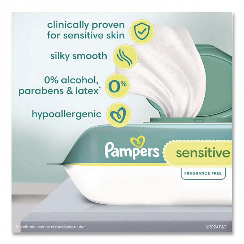 Sensitive Baby Wipes, 1-Ply, 6.8 x 7, Unscented, White, 56/Pack (87076EA)
