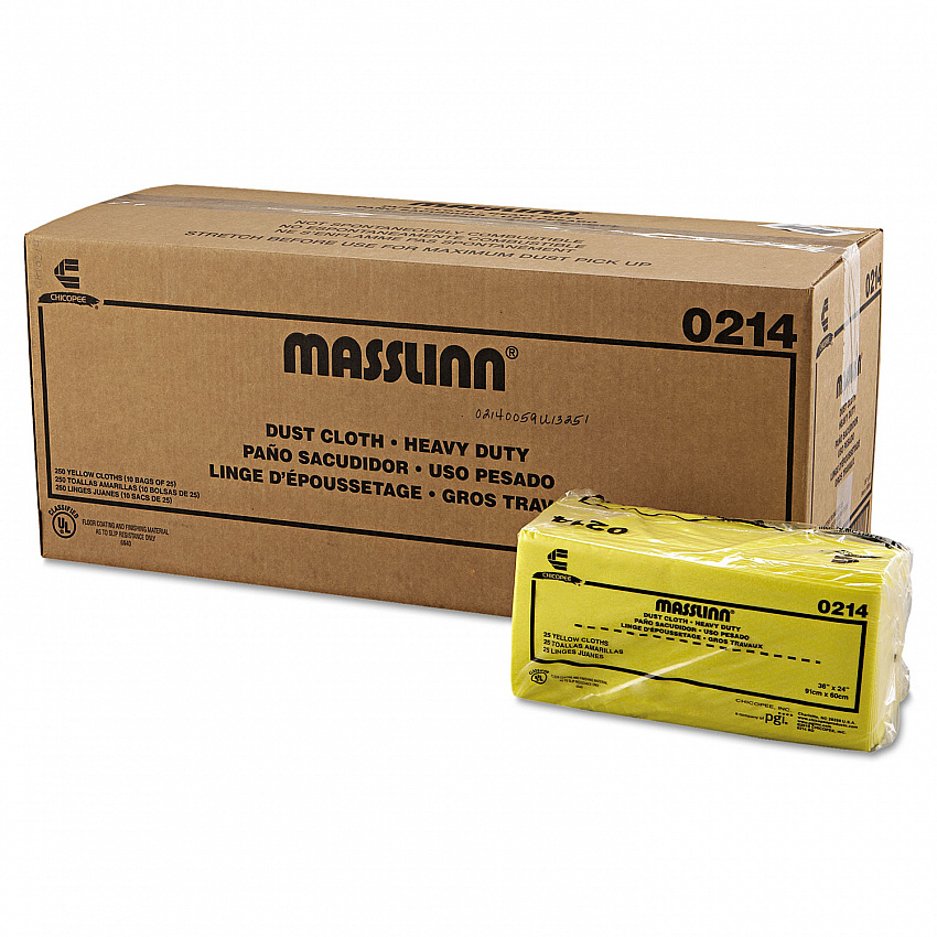 Masslinn Dust Cloths, 1-Ply, 24 x 40, Unscented, Yellow, 25/Bag, 10 Bags/Carton (0214)