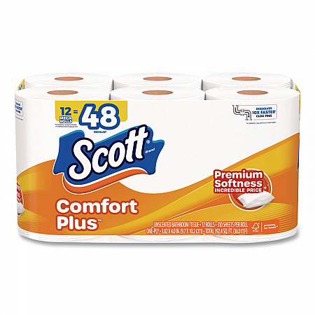 ComfortPlus Toilet Paper Mega Rolls, Septic Safe, 1-Ply, White, 310 Sheets, 12 Mega Rolls/Carton (57098)