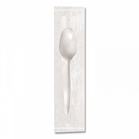 Elegant Dinnerware Heavyweight Cutlery, Individually Wrapped, Spoon, Plastic, White, 420/Box (90187)