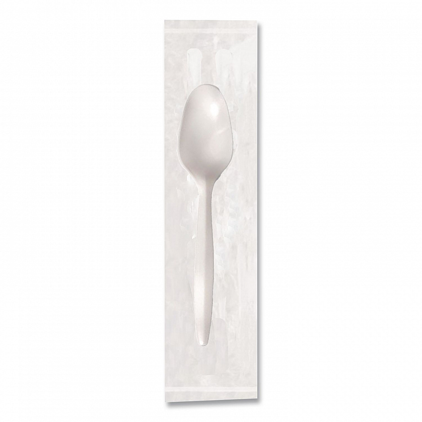 Elegant Dinnerware Heavyweight Cutlery, Individually Wrapped, Spoon, Plastic, White, 420/Box (90187)