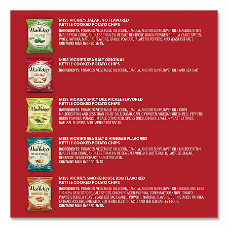 Kettle Cooked Chips Variety Mix, Four Assorted Flavors, 1.38 oz Bags, 30 Bags/Carton (29500010)
