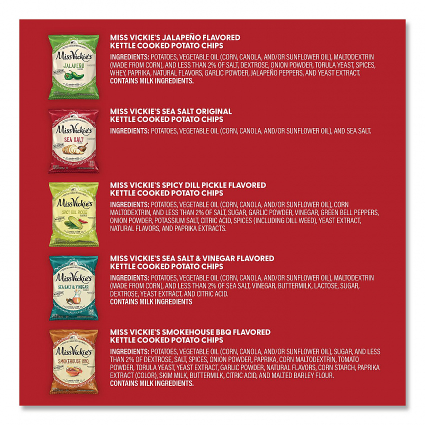 Kettle Cooked Chips Variety Mix, Four Assorted Flavors, 1.38 oz Bags, 30 Bags/Carton (29500010)