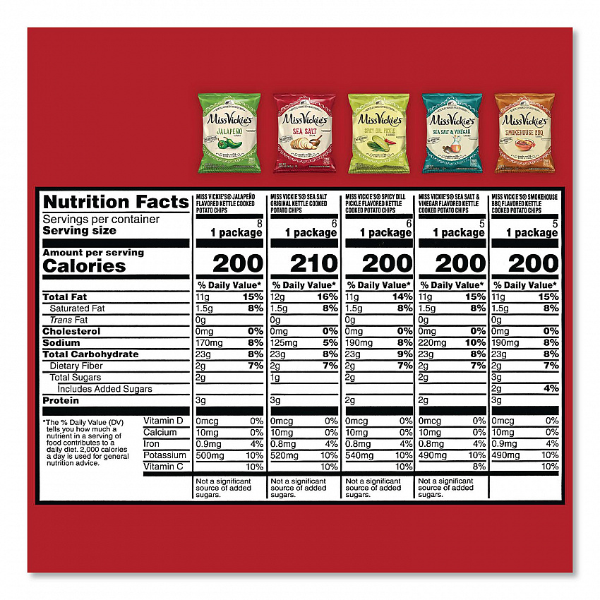 Kettle Cooked Chips Variety Mix, Four Assorted Flavors, 1.38 oz Bags, 30 Bags/Carton (29500010)