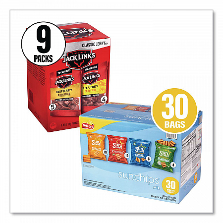 Sunchips and Jack Link's Beef Jerky Variety Pack, (30) 1.5 oz Bags, (9) 0.9 oz Snack Packs, Assorted Flavors/Bundle (60004175)