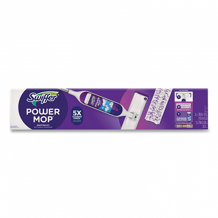 PowerMop Starter Kit, 15.4 x 5.3 White/Purple Cloth Head, 26" Silver Aluminum Handle (07242)