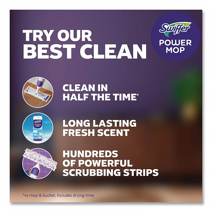 PowerMop Starter Kit, 15.4 x 5.3 White/Purple Cloth Head, 26" Silver Aluminum Handle (07242)