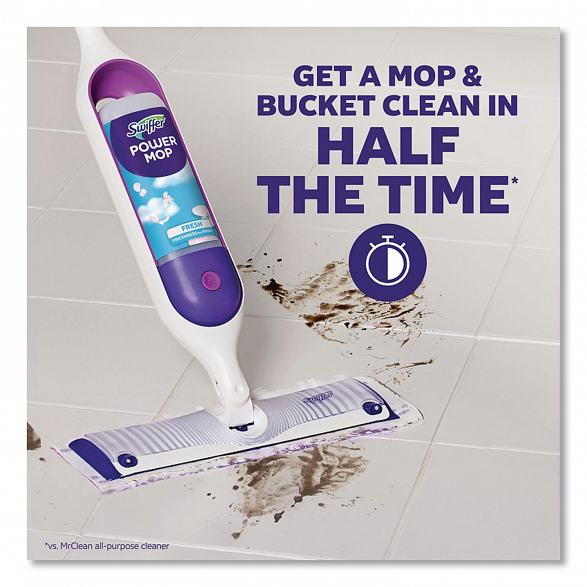 PowerMop Starter Kit, 15.4 x 5.3 White/Purple Cloth Head, 26" Silver Aluminum Handle (07242)