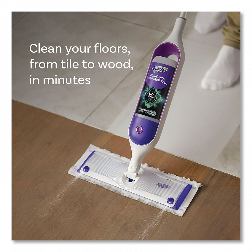 PowerMop Starter Kit, 15.4 x 5.3 White/Purple Cloth Head, 26" Silver Aluminum Handle (07242)