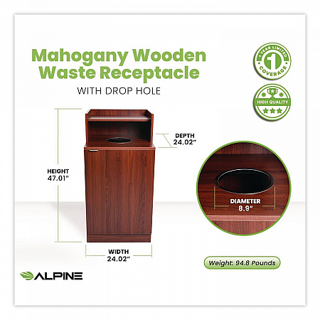Food Service Trash Enclosure, 32 gal, Melamine Faced Chipboard, Mahogany (476DHMA)