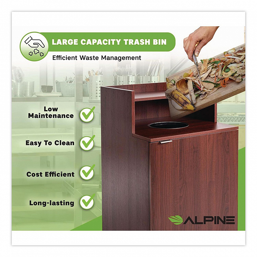 Food Service Trash Enclosure, 32 gal, Melamine Faced Chipboard, Mahogany (476DHMA)