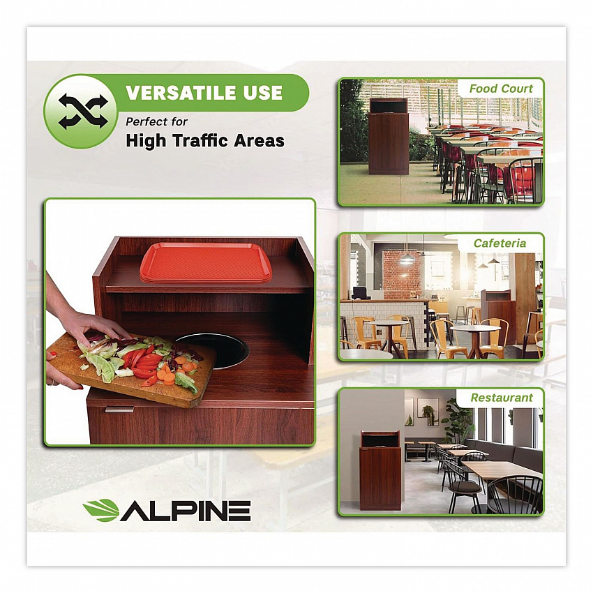 Food Service Trash Enclosure, 32 gal, Melamine Faced Chipboard, Mahogany (476DHMA)