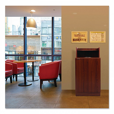 Food Service Trash Enclosure, 32 gal, Melamine Faced Chipboard, Mahogany (476DHMA)