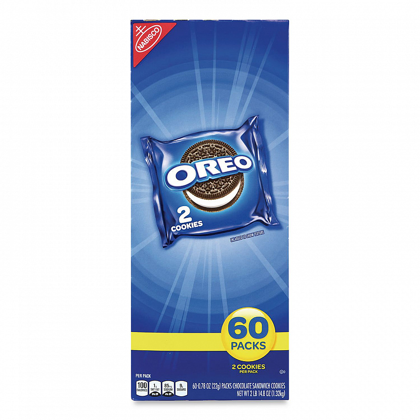 Oreo Chocolate Sandwich Cookies, Chocolate, 2 Cookies/Packet, 60 Packets/Box, 2 Boxes/Carton (30400072)