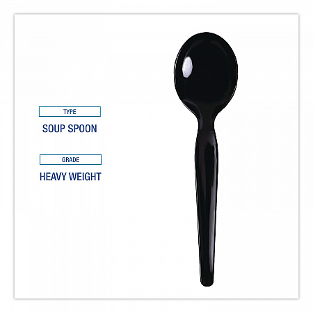 Heavyweight Polystyrene Cutlery, Soup Spoon, Plastic, Black, 1,000/Carton (SOUPHWPSBLA)