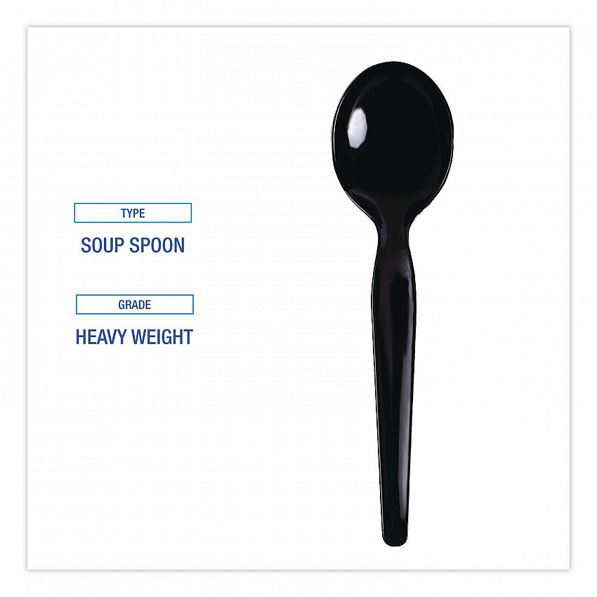 Heavyweight Polystyrene Cutlery, Soup Spoon, Plastic, Black, 1,000/Carton (SOUPHWPSBLA)