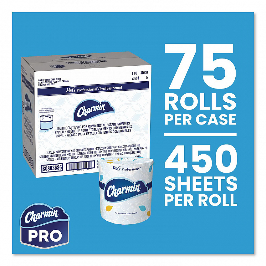 Commercial Bathroom Tissue,  Individually Wrapped, Septic Safe, 2-Ply, White, 450 Sheets/Roll, 75 Rolls/Carton (71693)