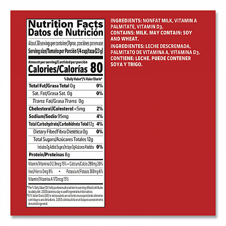 Instant Nonfat Dry Milk, Unsweetened, 8.5 lb Canister, 6/Carton (73249)