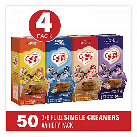 Liquid Coffee Creamer, French Vanilla/Hazelnut/Italian Sweet Creme/Original, 0.38 oz Mini Cups, 200/Carton (28300012)