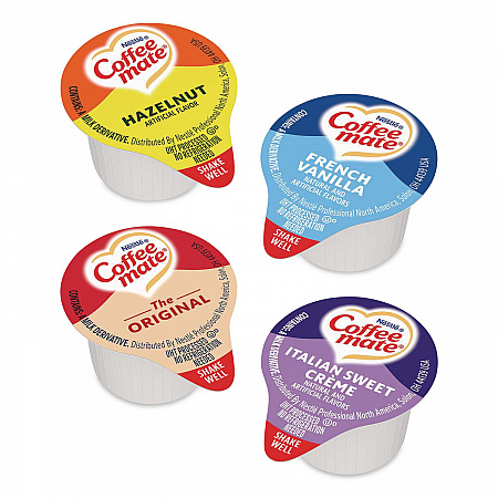 Liquid Coffee Creamer, French Vanilla/Hazelnut/Italian Sweet Creme/Original, 0.38 oz Mini Cups, 200/Carton (28300012)