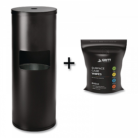 Dispenser and Wipes Starter Kit, 13.1 x 13.1 x 36, Black (GRI509BLKRW)