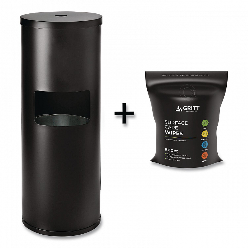 Dispenser and Wipes Starter Kit, 13.1 x 13.1 x 36, Black (GRI509BLKRW)