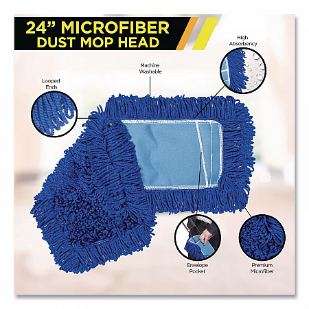 Microfiber Looped Dust Mop Pad Head, 24 x 5, Blue (GRI18224)