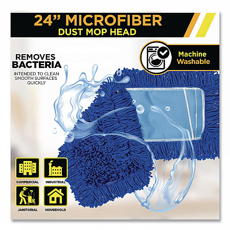 Microfiber Looped Dust Mop Pad Head, 24 x 5, Blue (GRI18224)