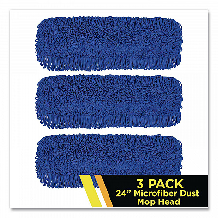Microfiber Looped Dust Mop Pad Head, 24 x 5, Blue, 3/Pack (GRI182243PK)
