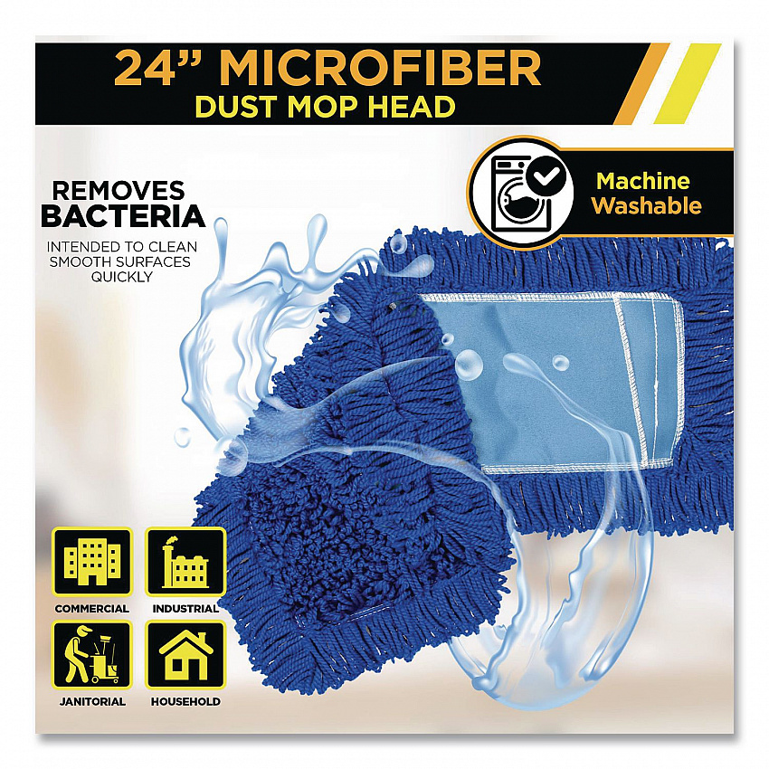 Microfiber Looped Dust Mop Pad Head, 24 x 5, Blue, 3/Pack (GRI182243PK)