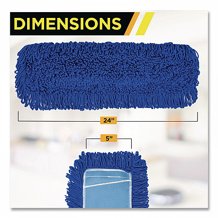 Microfiber Looped Dust Mop Pad Head, 24 x 5, Blue, 3/Pack (GRI182243PK)