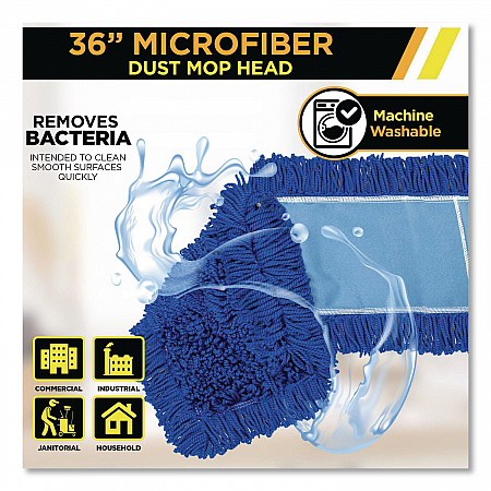 Microfiber Looped Dust Mop Pad Head, 36 x 5, Blue (GRI18236)