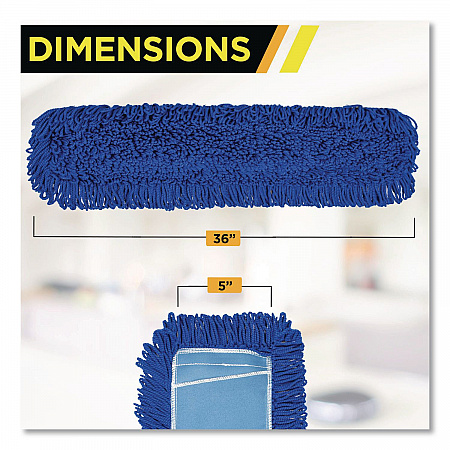 Microfiber Looped Dust Mop Pad Head, 36 x 5, Blue (GRI18236)