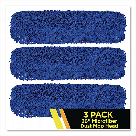 Microfiber Looped Dust Mop Pad Head, 36 x 5, Blue, 3/Pack (GRI182363PK)