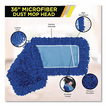 Microfiber Looped Dust Mop Pad Head, 36 x 5, Blue, 12/Carton (GRI1823612PK)