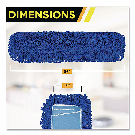 Microfiber Looped Dust Mop Pad Head, 36 x 5, Blue, 12/Carton (GRI1823612PK)